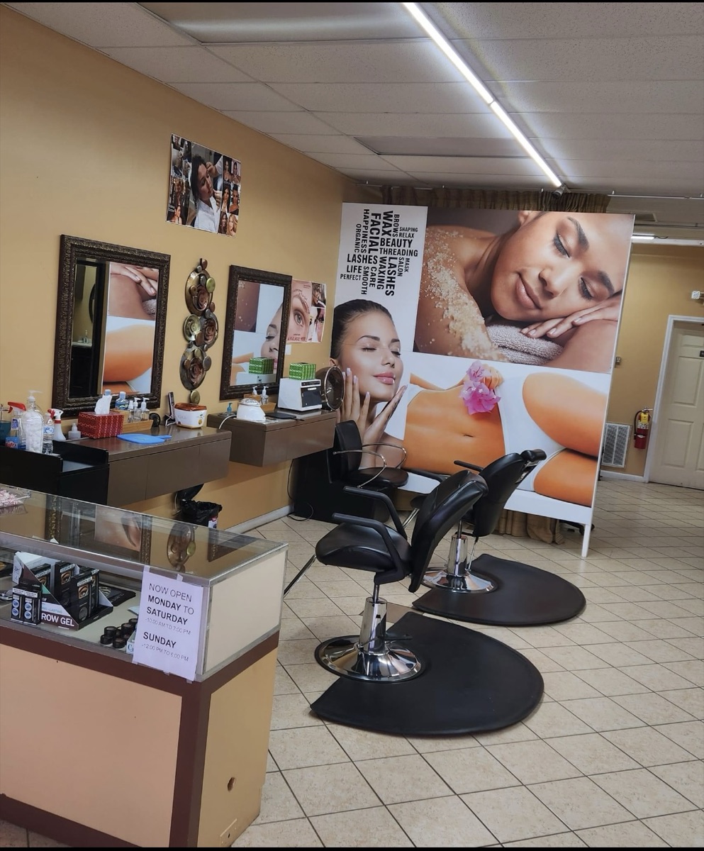 Bright Edge Threading & Waxing Studio interior with styling chairs and mirrors